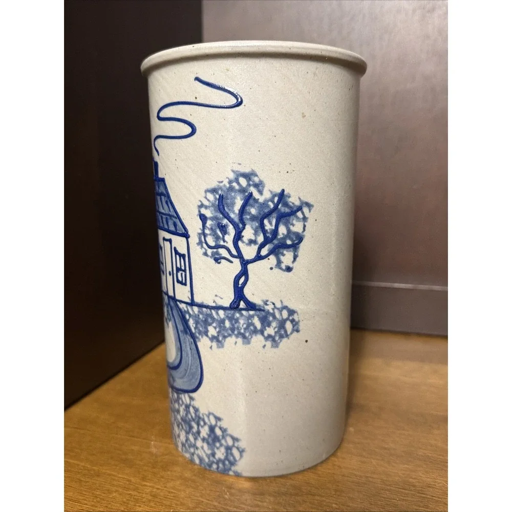 Beaumont Brothers Pottery BBP Vase Crock Salt-Glazed w/House Scene 7.5